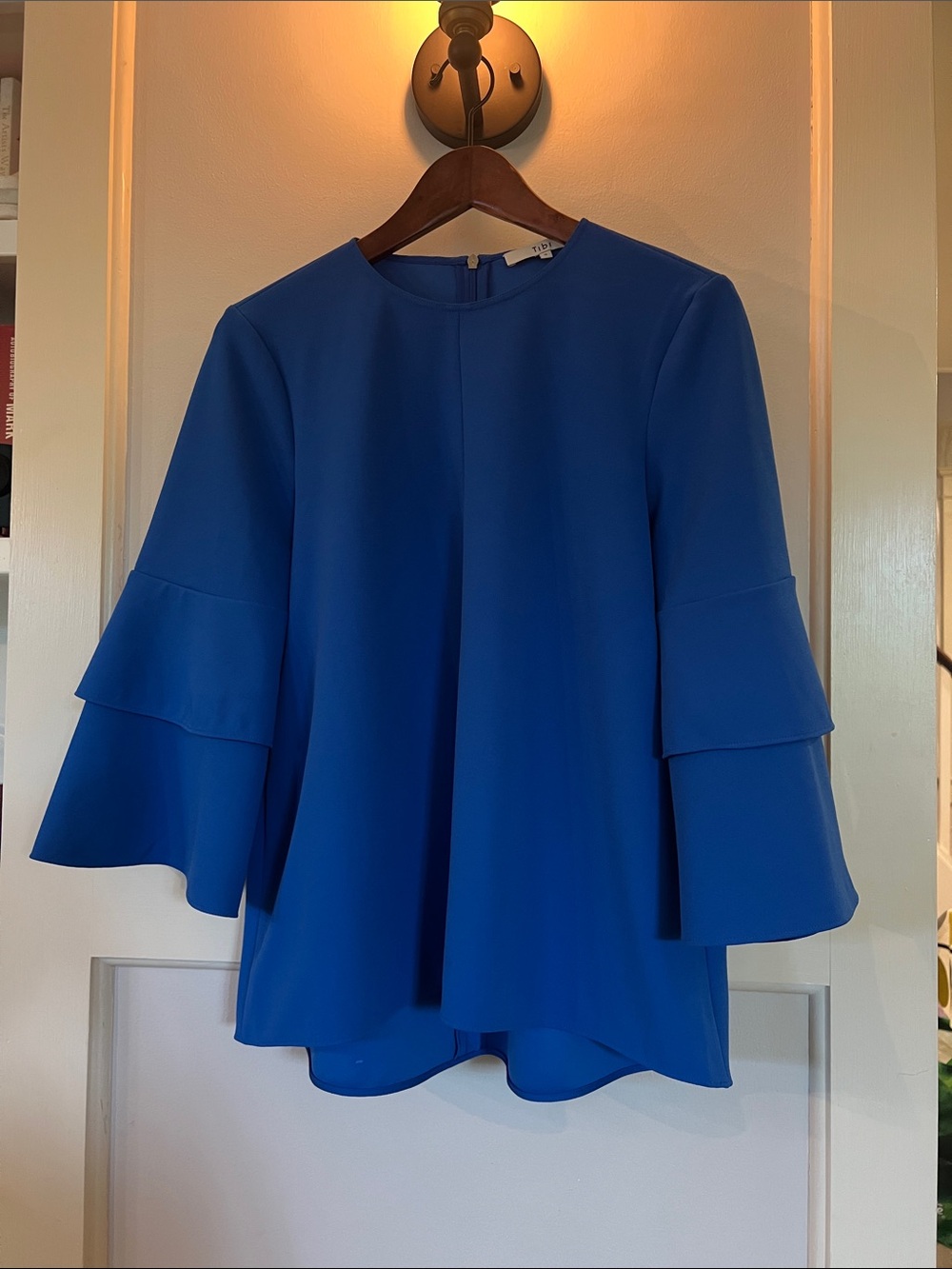 Tibi Royal Blue Tiered Bell Sleeve Blouse